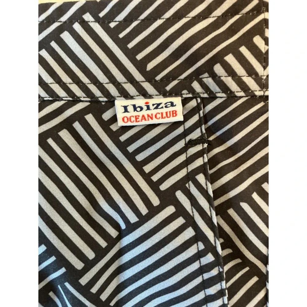 Ibiza Ocean Club Mens Geometric Print Swim Shorts Black White Size 36 Mesh Lined